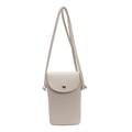 Minimalist ivory matte crossbody phone bag with pebble leather texture and metal snap button - Off White