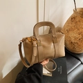 Borsa a mano Boston vintage kaki con cuciture e tracolla regolabile rimovibile - Cachi