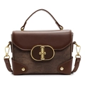 Brown vintage contrast paneled handbag with gold oval twist lock and detachable strap - Coffee