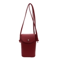 Minimalist deep red pebble pattern faux leather crossbody phone bag with silver buckle - Red