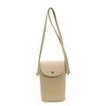 Minimalist beige crossbody phone bag with pebble leather texture and silver button - Yellow