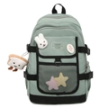 Zaino casual verde chiaro di grande capacità con ciondoli in peluche e badge - Verde (Senza Pendente)