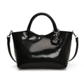 Sac à main en cuir verni noir brillant avec poignée et bandoulière pour femmes - Noir sans Pendentif