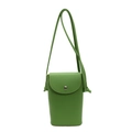 Minimalist green frosted small shoulder bag with pebbled leather texture and silver buckle - Green