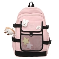 Zaino rosa carino con ciondolo a coniglio e tasca a rete, borsa campus alla moda - Rosa (Senza Ciondolo)