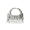 Silver metallic pleated cloud bag with rounded handle and chain for a modern y2k fashion look - Silver
