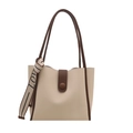 Beige PU-Leder Einkaufstasche mit braunem Besatz und dekorativem LOVE Seidenschal - Gebrochenes Weiß