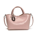 Sac fourre-tout rose en cuir verni brillant avec perles noires et nœud argenté - Rose sans Pendentif