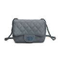 Elegant misty blue quilted crossbody chain bag with classic caviar leather texture - Blue
