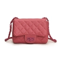 Deep pink quilted shoulder bag with lychee grain leather and metal chain strap - Rose Red