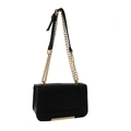 Chic black chevron quilted shoulder bag with golden chain strap on a white background - Black
