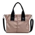 Bolso tote beige minimalista con asas negras en contraste y correa ajustable - Caqui