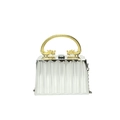 Silver pleated acrylic clutch bag with a golden double dragon handle and metal chain strap - Vertical Stripe Silver Style