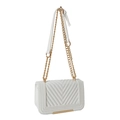 Elegant white quilted chain bag with V-shaped stitching and gold-tone metal hardware - White