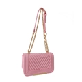 Pink quilted shoulder bag with gold chain strap and V-pattern stitching detail - Pink