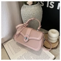Pink patchwork crossbody bag with scarf-wrapped handle and woven leather texture - Pink