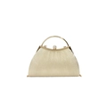 Elegante bolso de noche dorado plisado con asa de metal circular y cierre de pedrería - Dorado