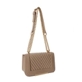 Light khaki quilted shoulder bag with gold chain strap and elegant V-stitch pattern - Khaki