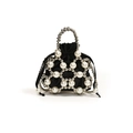 Elegant black drawstring bucket bag with handcrafted white faux pearl woven mesh - Silver Large