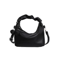 Elegante zwarte hobo tas van litchi leer met geknoopte handgreep en schouderband - Zwart