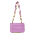 Pink quilted chevron crossbody bag with gold chain strap and metallic accents - Purple
