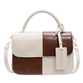 Tweekleurige vintage crossbodytas in crème en karamel met klassieke klep en gouden goud - Bruin/Beige Patchwork