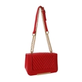 Quilted chevron red crossbody bag with gold chain strap and vintage metal trim - Red