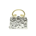 Silver metallic evening bag with gold dragon handle and irregular crinkle texture - Hammered Lava Silver Style