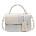Franse vintage handtas in beige en lichtgrijs met vierkante crossbody schouderriem - Blauw en Beige Patchwork