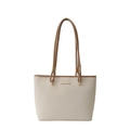 Sac fourre-tout vintage beige avec anses marron et détails dorés en daim synthétique - Blanc Cassé