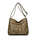Sac bandoulière vintage marron grande capacité avec poches zippées et texture tissée - Jaune