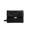 Black pleated tote bag with silver chain strap and metal lock closure for women - Black