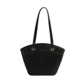Minimalist black pleated tote bag with large capacity and gold eyelet shoulder straps - Black