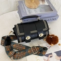 Black vintage leather crossbody bag with gold studs and colorful patterned strap - Black without Pendant