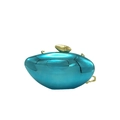 Pebble-shaped metallic turquoise evening clutch bag with gold bean clasp and chain - Blue