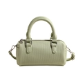 Light green quilted barrel handbag with crossbody strap and silver hardware accents - Green