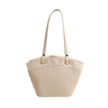 Elegant cream tote bag with vertical pleated texture and golden metal ring hardware details - Off White