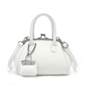 White lychee pattern shell handbag with vintage metal clasp and mini chain bag charm - White