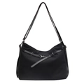 Grande borsa tote nera in tela con finiture in pelle e fibbia metallica argentata - Nero