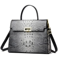 Grey crocodile pattern Kelly handbag with gradient finish and adjustable shoulder strap - Gray