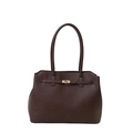 Minimalistische dunkelbraune Handtasche aus PU-Leder mit goldener Schließe - Braun