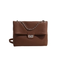 Brown pleated tote bag with silver chain strap and metallic twist-lock closure - Brown