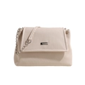 Cream chain crossbody bag with corduroy texture and silver rectangle buckle on white backdrop - Off White