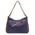 Borsa tote in denim blu scuro stile francese con tracolle marroni e fibbia vintage - Blu scuro