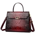 Vintage burgundy crocodile pattern Kelly style handbag with gold lock for women - Red