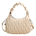 Schicke cremefarbene geraffte Wolken-Tasche mit V-Steppmuster und Scrunchie-Griff - Gebrochenes Weiß