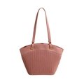 Minimalist bean paste pink bucket tote bag with pleated texture and gold hardware details - Pink