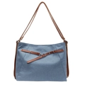 Borsa tote in tela blu con cinturini in pelle marrone e fibbie per il pendolarismo quotidiano - Azzurro