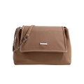 Caramel pleated texture shoulder bag with silver hardware and chain strap details - Khaki
