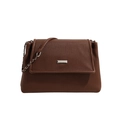 Brown pleated leather crossbody bag with chain strap and rectangular metal buckle detail - Brown
